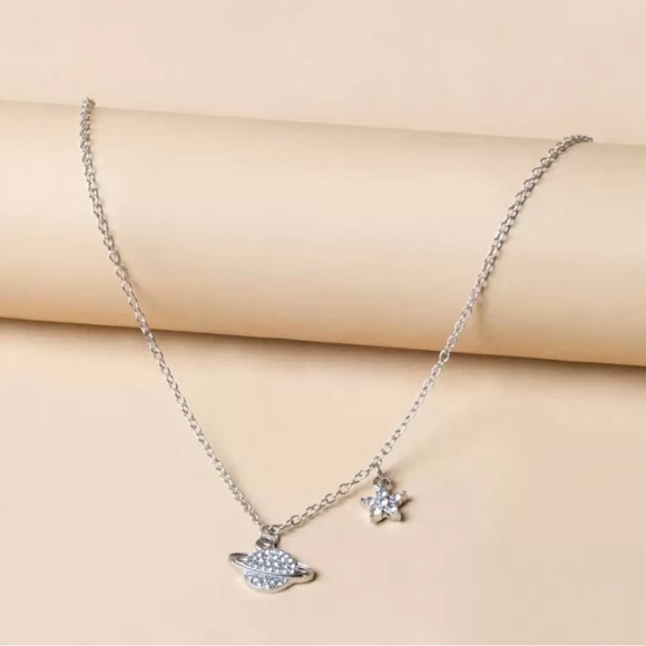 ⚠️Clearance Silver Planet and Star Pendant Necklace - Picture 2 of 5